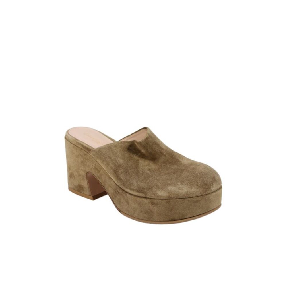 Gianvito Rossi Womens Suede Slide On Clogs Heels Beige Size 35.5 5.5
